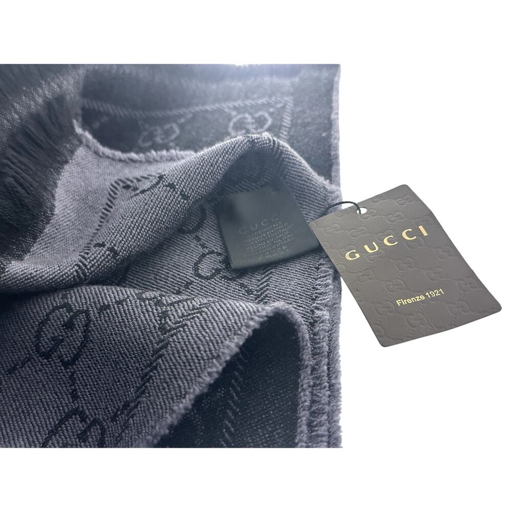 GUCCI GG GREY jacquard pattern knitted scarf BRAND NEW WITH TAGS - Picture 3 of 6